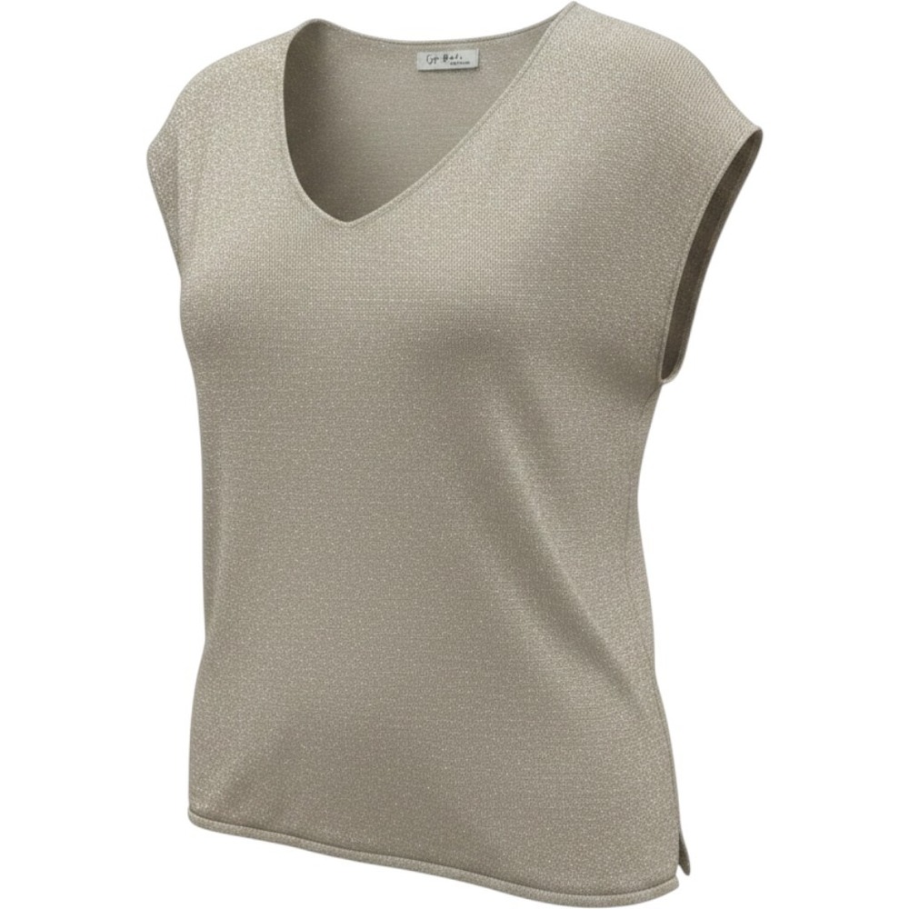 Gigi Moda Metallic Knit Top Women One Size Silver Excellent V-Neck Made in Italy